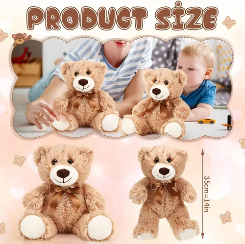 Miniatura 2 de HyDren 6 piezas de oso de peluche suave para niños, juguetes de regalo, decoración de baby shower (felpa corta, marrón)