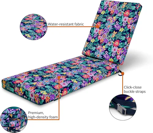 Miniatura 3 de Classic Accessories Vera Bradley - Cojín para tumbona de patio resistente al agua, 21 x 44 x 28 x 3 pulgadas, Happy Blooms, cojines de asiento
