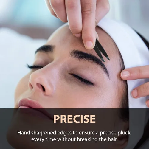 Miniatura 5 de Pinzas de acero inoxidable negras de precisión Punta inclinada profesional y pinzas de punta astilla para cejas Herramienta de eliminación