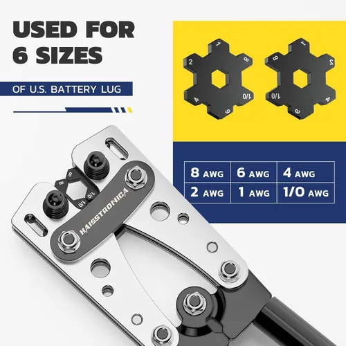 Miniatura 4 de haisstronica Kit de herramientas de engaste de cable de batería resistente, trinquete hexagonal de mango extendido para terminales de cobre