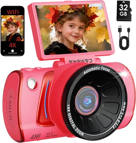 Miniatura 12 de Cámara digital 8K para fotografía, cámara de vlogging WiFi de 92MP para pantalla frontal y trasera, zoom digital 18X, cámara de apuntar y disparar