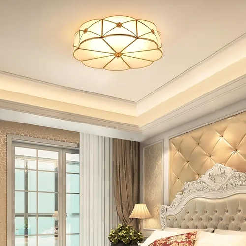 Miniatura 2 de LIGHTLAND Lámpara de Techo de Montaje al Ras de 13.8 Pulgadas, Lámpara de Techo de Latón de 3 Luces con Pantalla de Vidrio, Accesorios de Luz