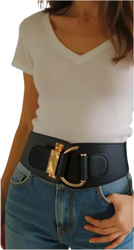 Miniatura 8 de TFJ - Cinturón ancho de moda para mujer, cintura alta, hebilla de gancho de metal dorado, talla XS, S, M, L, XL
