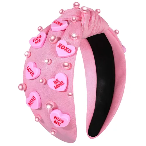 Miniatura 23 de Diademas de corazón para el día de San Valentín para mujer, accesorios para el día de San Valentín, diadema anudada con corazones con cuentas