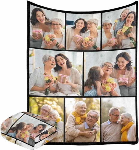 Miniatura 9 de Manta personalizada con fotos, manta personalizada con retrato familiar para padres, niños, perros y familia, manta personalizada para un día