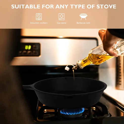 Miniatura 6 de Thick Cast Iron Nonstick Steak Frying Pan with Wooden Board Even Heat Distribution Wear-resistant Surface Versatile Omelette and Egg Pan for Home