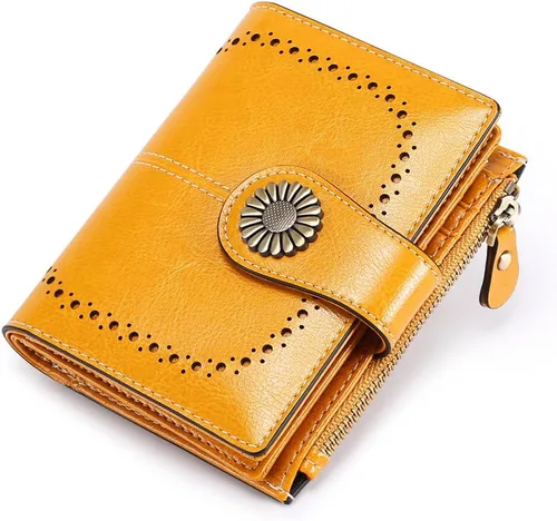 Miniatura 89 de SENDEFN - Billetera pequeña de piel auténtica para mujer, diseño plegable con ventana para tarjeta de identificación