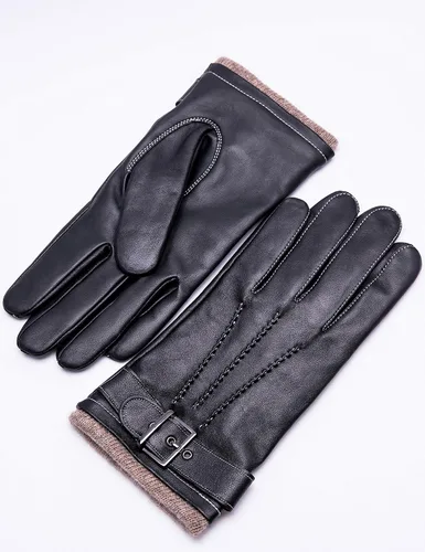 Miniatura 2 de YISEVEN Guantes de piel de cordero con forro de cachemira de invierno para hombre