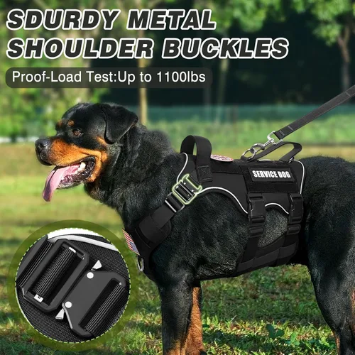 Miniatura 2 de Juego de chaleco y correa táctico para perro de servicio, arnés resistente con hebillas de metal para perros de tamaño mediano, chaleco ajustable