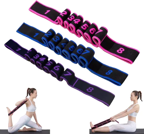 Bandas de resistencia de fitness con asas para estiramiento y yoga, banda elástica de entrenamiento de 8 secciones con marcas claras, bandas de