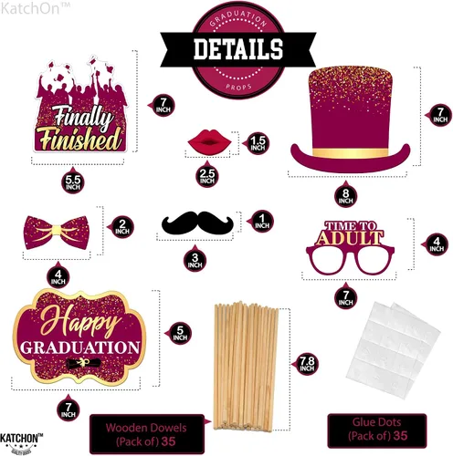 Miniatura 4 de KatchOn, Accesorios para cabina de fotos de graduación granate 2026 – Paquete de 33 Accesorios de fotos de graduación, accesorios de fotos
