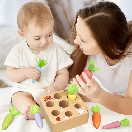 Miniatura 3 de KMTJT Juguetes Montessori para niños pequeños de 1, 2 y 3 años, juego de cosecha de zanahoria Macron, juguetes de madera para bebés niños y niñas