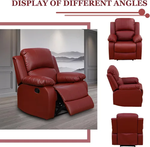 Miniatura 7 de Juego de sofá reclinable manual, muebles de cuero regenerado para sala de estar, sofás reclinables de cuero con portavasos, consola