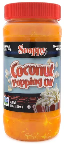 Snappy Aceite de coco con sabor a mantequilla para cine en casa, palomitas de maíz, coloreado naturalmente con betacaroteno, 15 onzas, aceite de