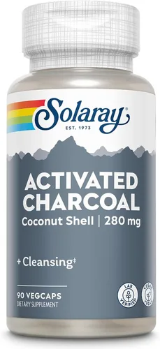 SOLARAY Suplemento de carbón activado, 280 mg por porción, fuente de coco, para hombres y mujeres, limpieza interior y apoyo del tracto digestivo