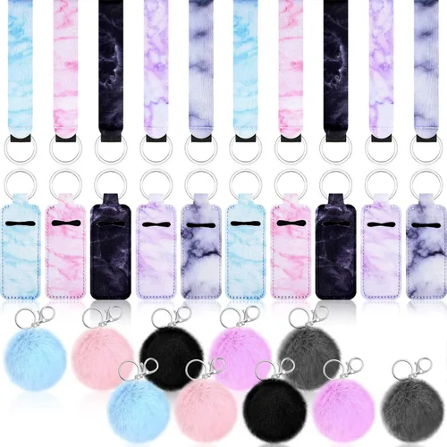 Hicarer Juego de 30 bolsas para lápiz labial con diseño de mármol, incluye llavero y muñequera, bolsa de bálsamo labial estilo mármol y accesorio de