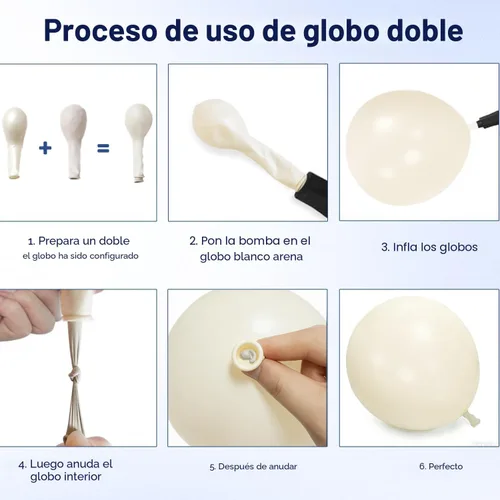 Miniatura 5 de Kit de arco de globos azul marino, dorado y blanco, 129 piezas de doble relleno, azul real, cromado, oro, perla, arena, blanco, confeti, guirnalda