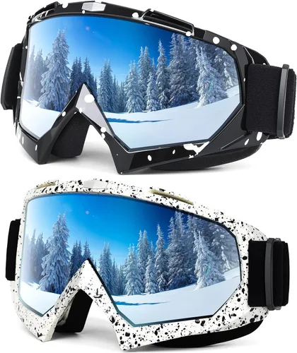 Braylin Gafas de esquí para adultos, paquete de 2 gafas de snowboard para jóvenes, adolescentes, hombres y mujeres, gafas de moto de nieve de visión