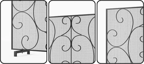 Miniatura 8 de Kingson - Pantalla protectora decorativa de panel único para chimenea, malla de metal resistente hecha a mano, protector contra chispas de fuego
