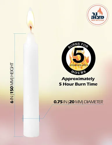 Miniatura 2 de Ner Mitzvah – Velas clásicas color blanco – paquete grande – para Sabbat, mesas de cena, restaurantes, ceremonias y de emergencia – de larga duración