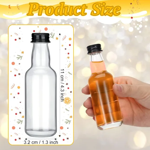 Miniatura 2 de Didaey 24 botellas pequeñas de licor de vidrio con tapas, pequeñas botellas de vino vacías reutilizables con tapa de rosca negra de aluminio