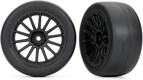 Traxxas Neumáticos y ruedas, montados, pegados (ruedas negras multiradio, neumáticos ultraanchos de 2.0 pulgadas con inserciones de espuma) para