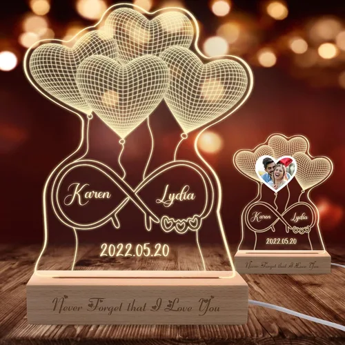 Miniatura 9 de Lámpara de fotos personalizada de ilusión de retrato 3D, placa grabada con imagen personalizada, luz nocturna con base de madera, lámpara LED