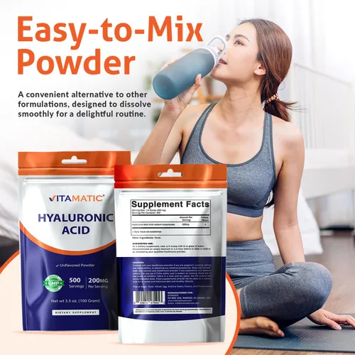 Miniatura 3 de Vitamatic Polvo de ácido hialurónico 200 mg - Apoya el tejido conectivo y las articulaciones saludables saludables - Promueve una piel saludable