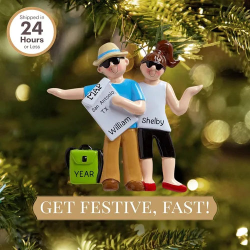 Miniatura 2 de Adorno personalizado para parejas de autostop 2026 Adornos de Navidad de viaje personalizados 24 horas, grabado con láser, regalo de recuerdo