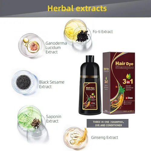 Miniatura 3 de Champú de tinte para cabello castaño oscuro para cabello gris, champú de color semipermanente para mujeres y hombres, ingredientes herbarios, Marrón