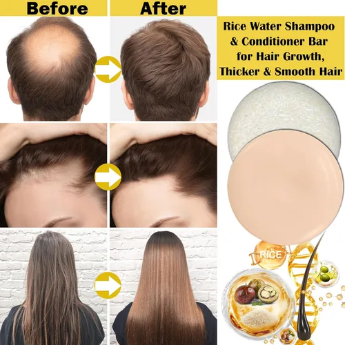 Miniatura 4 de ANKOOY Paquete de 2 Barras de Champú y Acondicionador de Agua de Arroz, Alto Contenido de Proteínas para Cabello Dañado, Crecimiento del Cabello