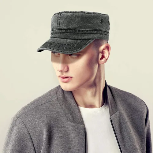 Miniatura 5 de Geyoga 3 unidades Cadet Army - Gorras de algodón lavado militar para tapas planas ajustables estilo militar sombrero unisex