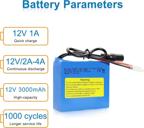Miniatura 2 de Batería recargable de iones de litio de 12 V 1500 mAh, paquete de baterías de repuesto de cable de cables desnudos con cargador de 12 V