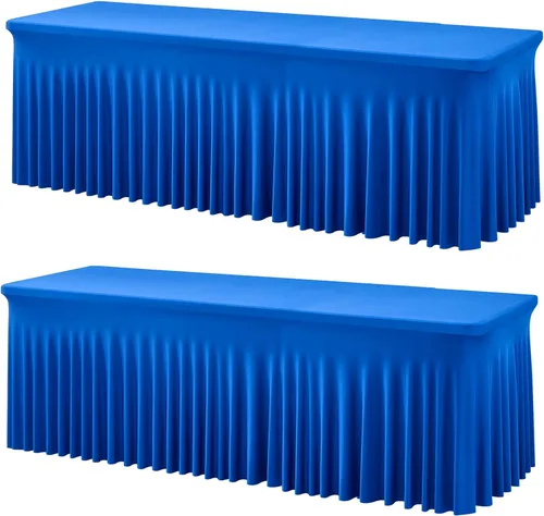 Miniatura 60 de Paquete de 2 manteles de spandex para mesas rectangulares de 8 pies, mantel elástico rosa de 8 pies, manteles ajustados, falda de mesa para fiestas