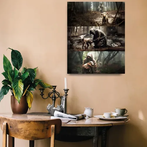Miniatura 4 de Lienzo decorativo cristiano de Jesús con cordero, lienzo religioso de rescate del pastor, envuelto en galería, listo para colgar, decoración de fe