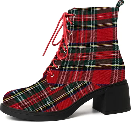 Miniatura 99 de ROSERWISH Botas altas de tacón bajo y grueso para mujer, con cordones, cómodas, modernas, con puntera redonda, de 2.5 pulgadas