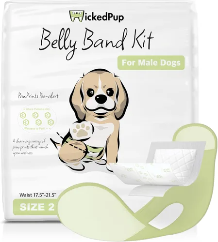 Miniatura 9 de WICKEDPUP Kit de banda para el vientre para perro macho, 50 almohadillas de pañales y 1 envoltura reutilizable para macho (talla 1