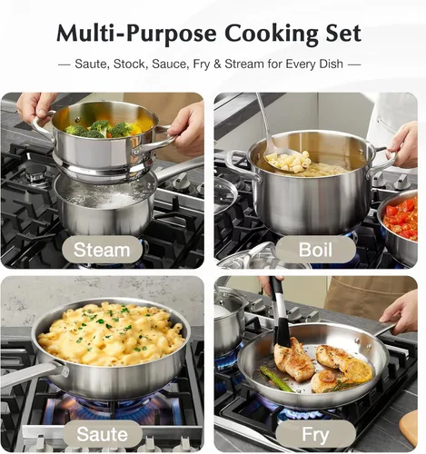 Miniatura 6 de KOCH SYSTEME CS Juego de utensilios de cocina de acero inoxidable de 10 piezas, ollas y sartenes de acero inoxidable 18/10 para cocina profesional