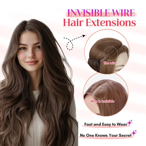Miniatura 7 de Extensiones de cabello halo Rich Choices de pelo humano 100% Remy con alambre invisible en extensiones de cabello, pieza única, secreta, con línea