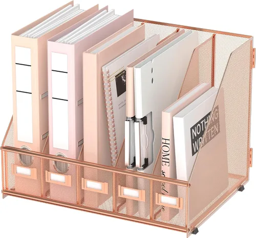 Miniatura 22 de SUPEASY Organizador de escritorio de metal para revistas, con 5 compartimentos verticales, organizador de archivos para escritorio de oficina, Negro