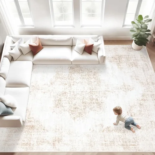 Miniatura 19 de Alfombra de área 9x12 pulgadas: grandes alfombras vintage lavables para sala de estar, alfombra retro con medallón, envejecida, suave, de pelo bajo