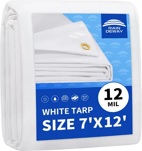 Miniatura 12 de RAINDEWAY Lona blanca resistente de 12 mil de 15 x 20 pies, resistente a los rayos UV, impermeable, resistente a la intemperie, con ojales de metal