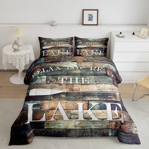 Miniatura 17 de Lake House - Juego de edredón tamaño individual, juego de ropa de cama rústica de granja vieja de 2 piezas para niños, adolescentes y adultos