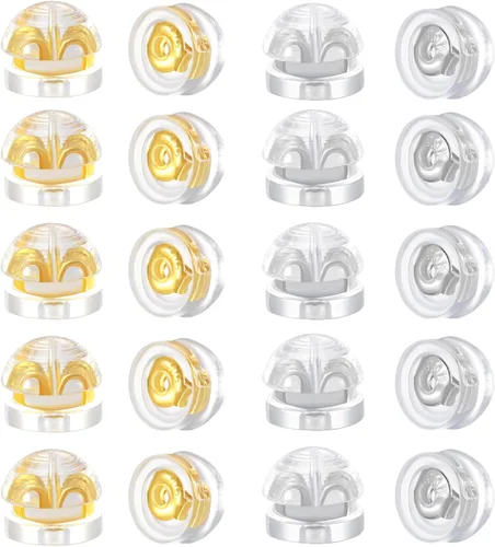Aretes Hulubo de 18K Oro con Partes Traseras de Silicona - Partes Traseras de Goma de Bloqueo Seguras, Reemplazos Hipoalergénicos Blandos y