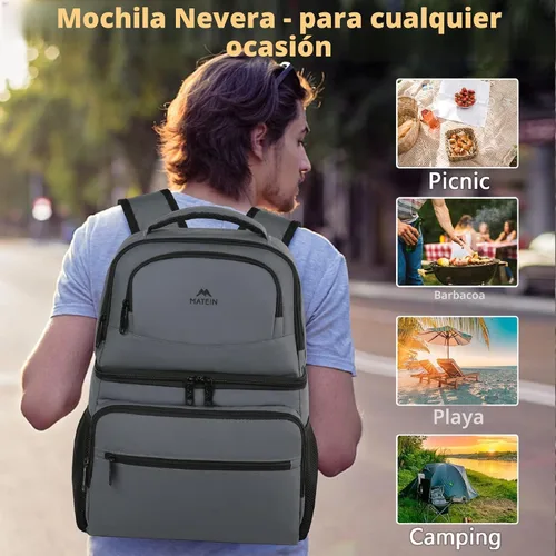 Miniatura 6 de MATEIN Mochila enfriadora, 26 latas, mochila térmica de almuerzo para hombres y mujeres, a prueba de fugas, de doble capa, mochila de almuerzo Gris
