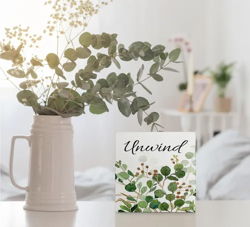 Miniatura 5 de Decoración de baño de granja verde salvia, letrero de caja de madera con frase "Breathe Quotes", decoración de estantes, artículos pequeños de Unwind