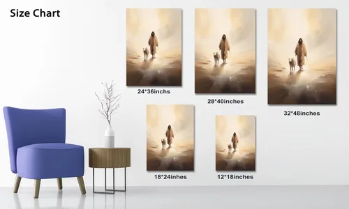 Miniatura 4 de Arte de pared en lona de Jesús y Cordero, Imagen de Jesús Corriendo tras la Oveja Perdida, Arte de pared religioso de Jesús Dejando las 99, Pinturas