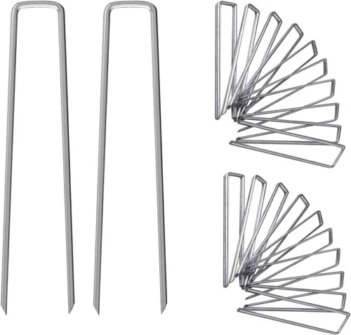 Miniatura 9 de Estacas galvanizadas de 12 pulgadas para paisaje, 25, 50, 100 unidades, resistentes al óxido, estacas de tierra en forma de U para tela de césped