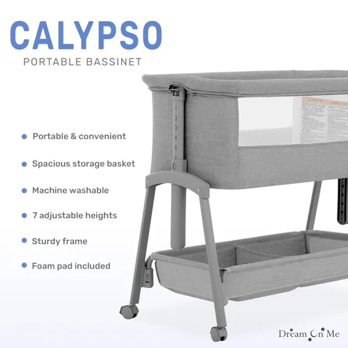 Miniatura 5 de Dream On Me Calypso - Moisés portátil con ruedas, altura ajustable, moisés plegable para bebé con laterales de malla transpirable, colchón de Gris