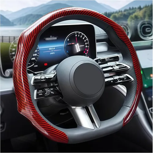 Miniatura 9 de Zpana Funda de fibra de carbono para volante de automóvil, funda de cuero antideslizante para volante de vehículo de 14.5-15 pulgadas, cómodo